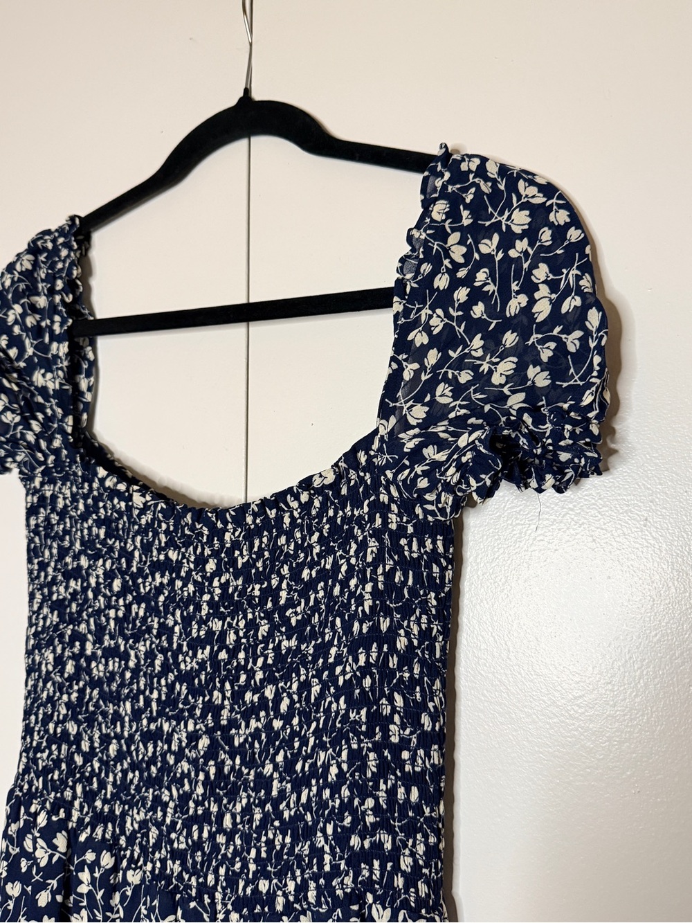 Reformation Navy and White Floral Smocked Midi Dress - Picture 3 of 7
